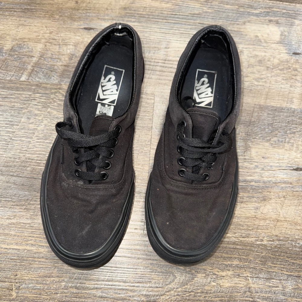 Vans Era Black Black Canvas Sneakers Mens 8 Womens 9.5 Triple Black Low Top Shoe - Picture 2 of 9